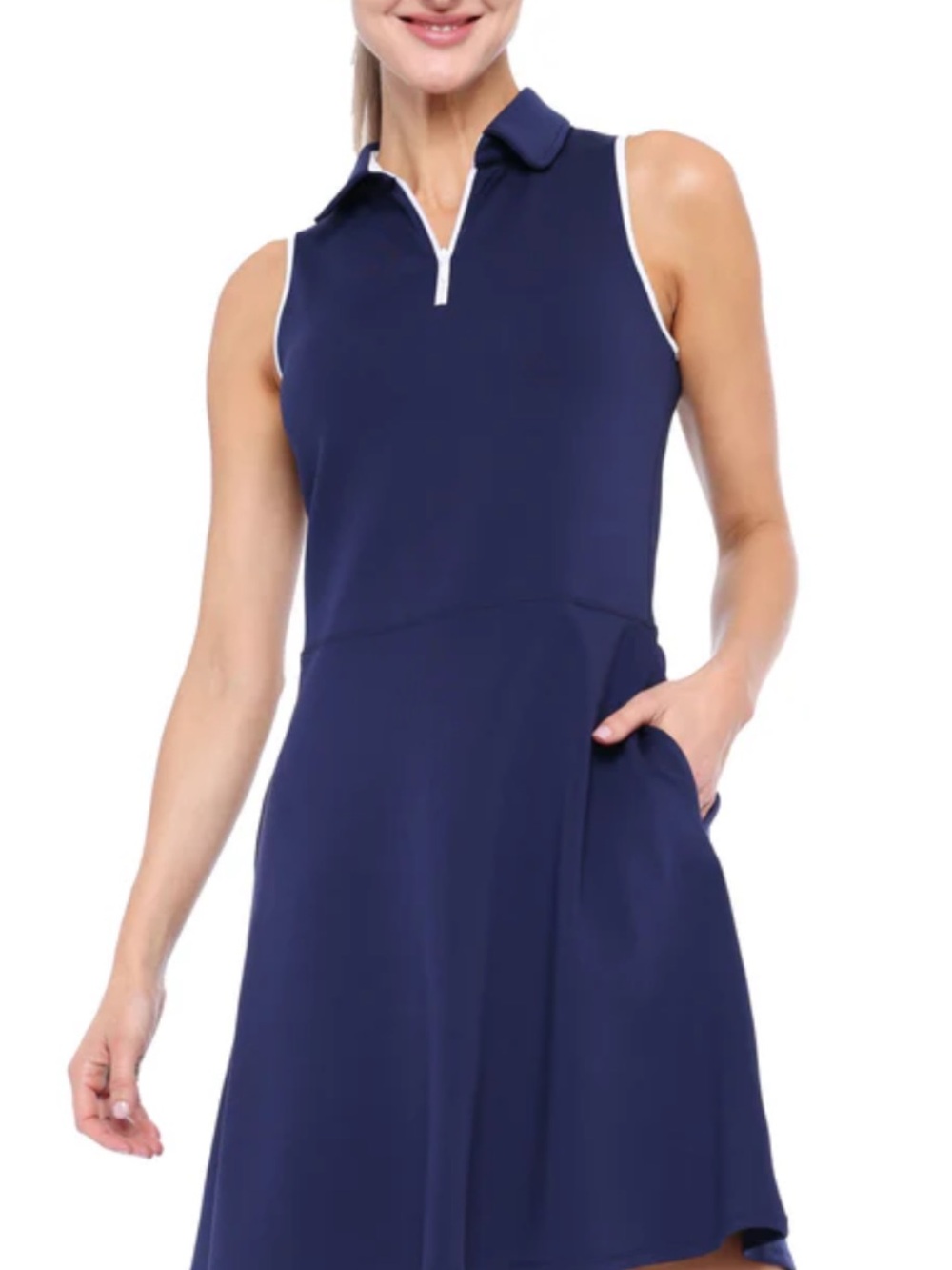 Belyn Key Navy Dress with White Trim small New golf tennis